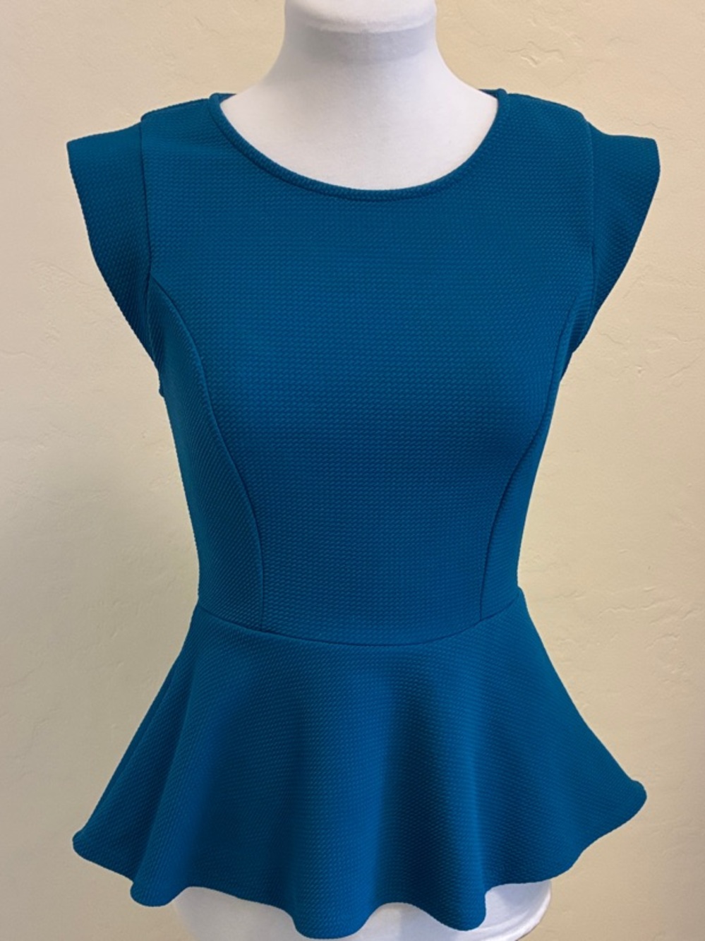 Teal Blue Peplum Knit Top Small